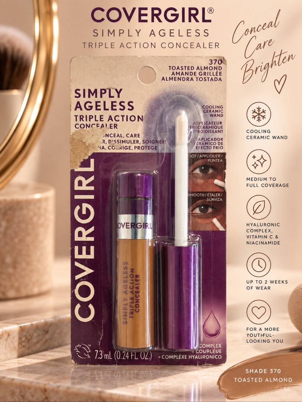 CoverGirl Simply Ageless Triple Action Concealer 370 Toasted Almond NEW